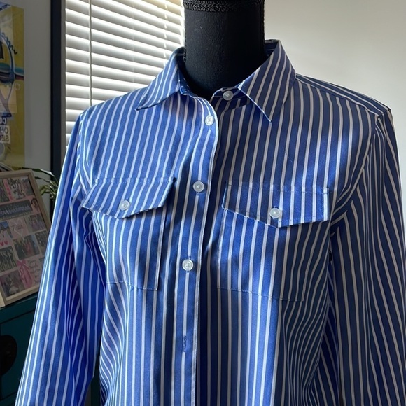 Jones New York Dress Women Size S Blue White Striped Button Front Shirt Dress - Picture 5 of 12